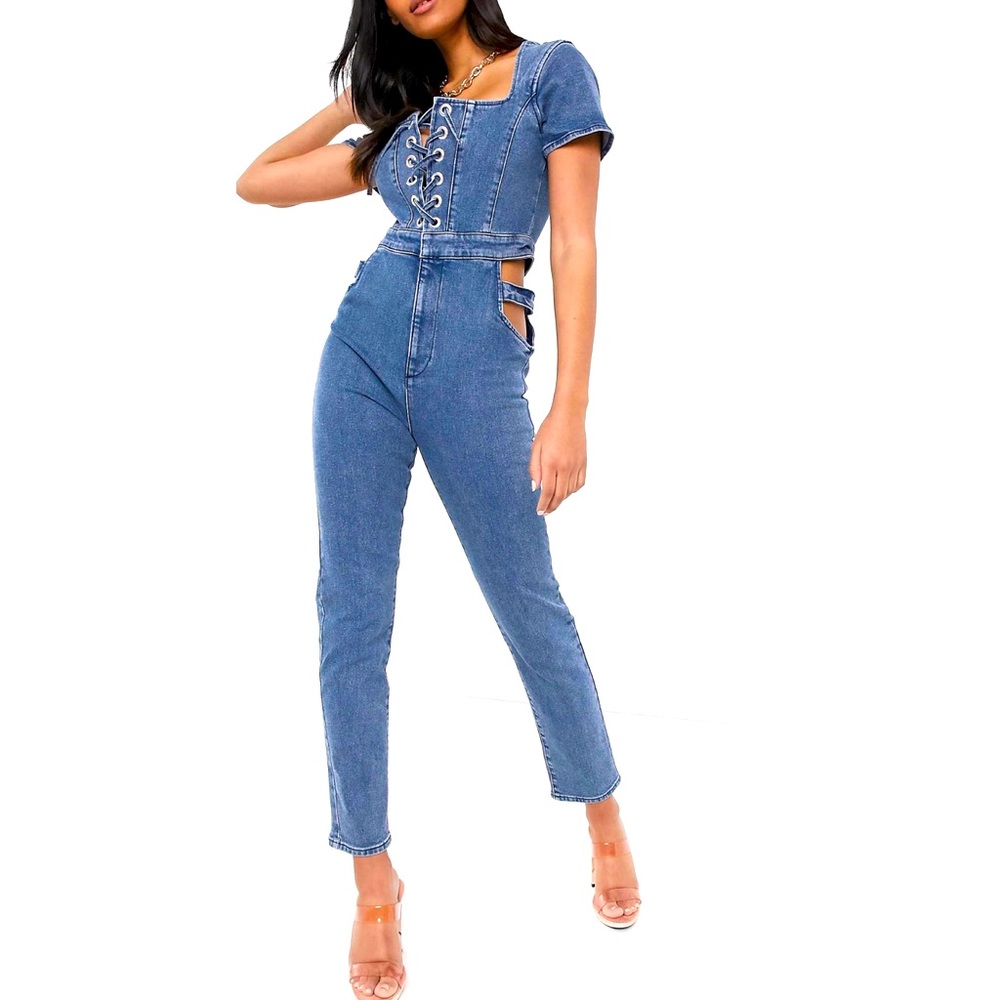 ASOS DESIGN denim lace up jumpsuit